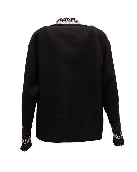 Jacket by Valentino Garavani for women in silk crepe & virgin wool black & silver features a smart silhouette, perfectly accentuated by its unique and functional pockets for a smart finish.
