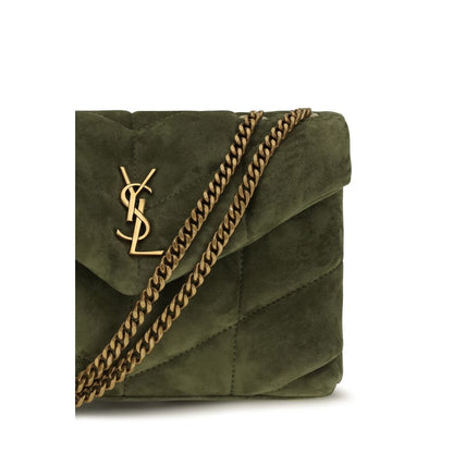 Cardholder Wallet by Saint Laurent for women in bos taurus calf suede leather bicolour, bronze & chevron presents a refined silhouette, artfully capturing the essence of the Lou Puffer Toy Bos Taurus Calf Suede Leather Cardholder Wallet design with sophisticated card-organization for a refined look.