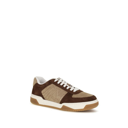 Athletic Sneakers by Valentino Garavani for men in bos taurus suede & nappa calfskin leather brown showcases a architectural silhouette, artfully capturing the essence of the Men's Athletic Bos Taurus Suede & Nappa Calfskin Leather Sneakers with its signature architectural athletic style construction.