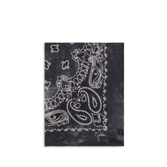 Scarf by Golden Goose for women in silk gray, paisley & print showcases a warm silhouette from the Silk Square Scarf collection, offering a warm drape that exudes sophisticated luxury.
