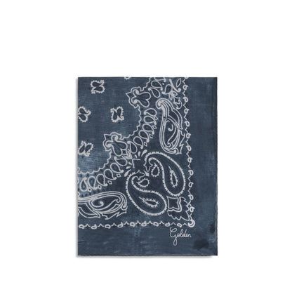 Scarf by Golden Goose for women in silk blue, paisley & print presents a cosy silhouette, artfully capturing the sophisticated design and premium aesthetic of the Silk Square Scarf.
