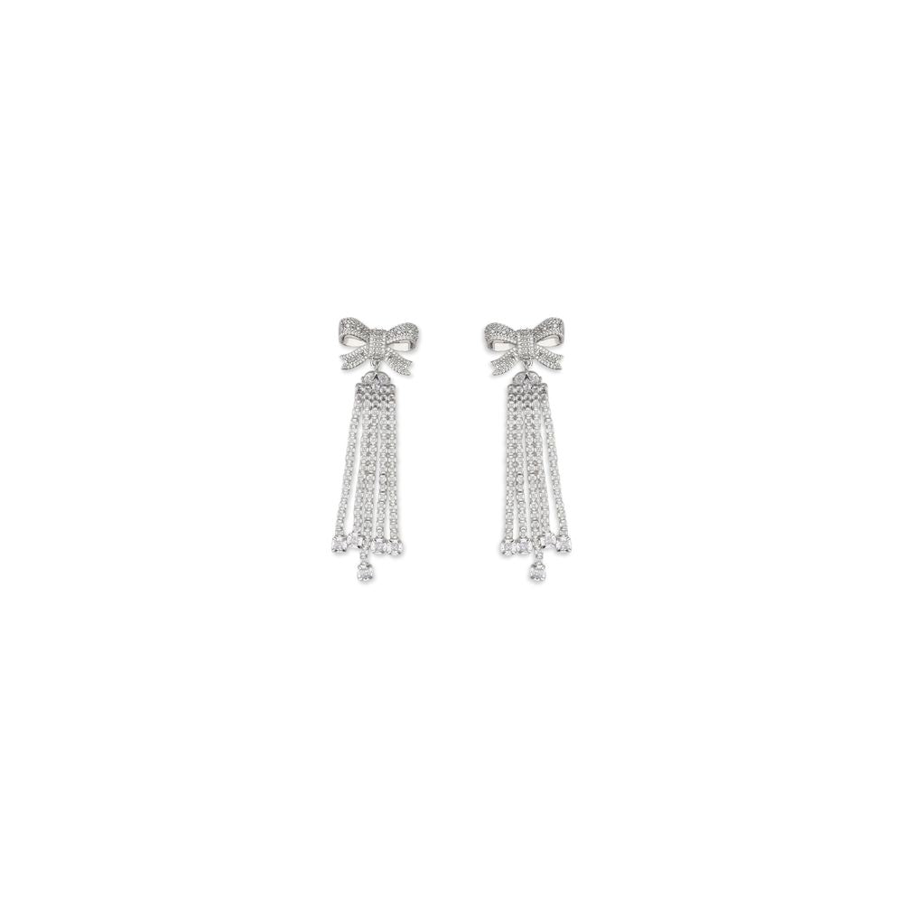 Earrings by Self-Portrait for women in bos taurus calfskin leather silver presents a curated silhouette, artfully showcasing the curated drop stud and refined aesthetic of the Women's Drop Stud Silver Brass & Crystal Earrings.