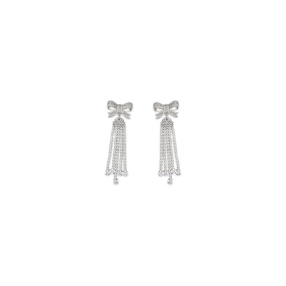Earrings by Self-Portrait for women in bos taurus calfskin leather silver presents a curated silhouette, artfully showcasing the curated drop stud and refined aesthetic of the Women's Drop Stud Silver Brass & Crystal Earrings.