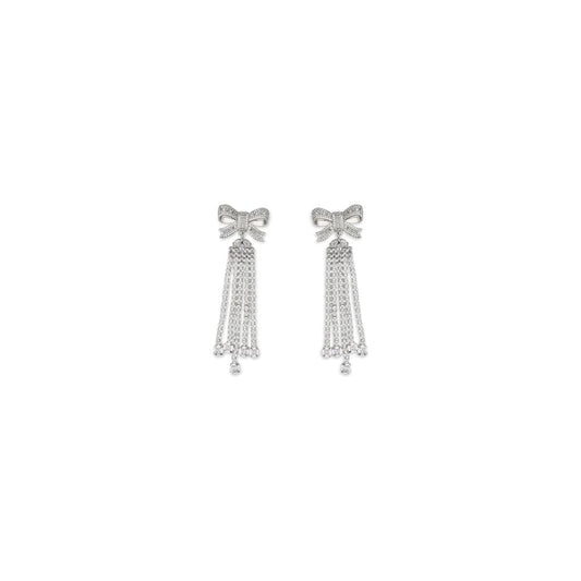 Earrings by Self-Portrait for women in bos taurus calfskin leather silver presents a curated silhouette, artfully showcasing the curated drop stud and refined aesthetic of the Women's Drop Stud Silver Brass & Crystal Earrings.