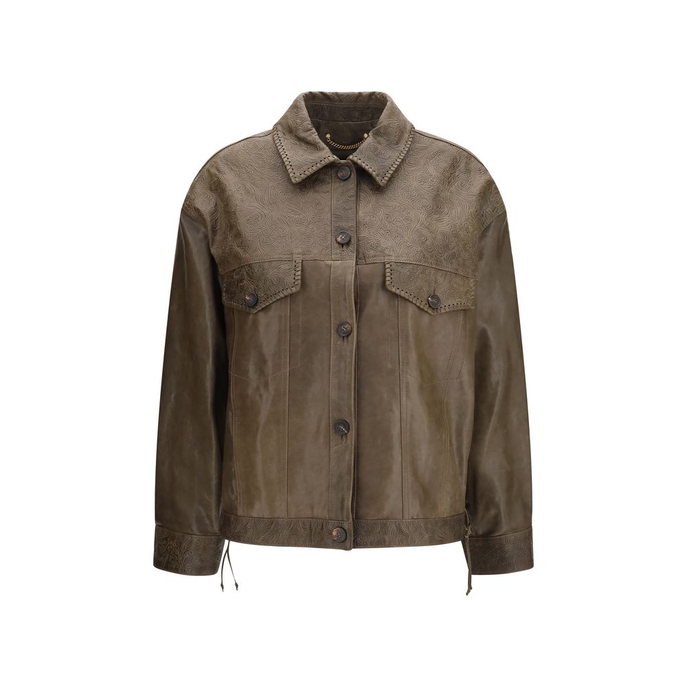 Jacket by Golden Goose for women in bos taurus calf leather brown presents a authentic silhouette, artfully detailed with a authentic and functional pockets for a premium authentic finish.