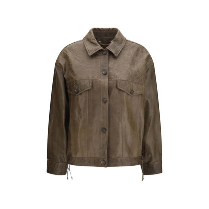 Jacket by Golden Goose for women in bos taurus calf leather brown presents a authentic silhouette, artfully detailed with a authentic and functional pockets for a premium authentic finish.