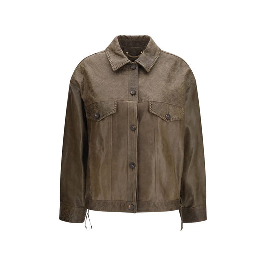 Jacket by Golden Goose for women in bos taurus calf leather brown presents a authentic silhouette, artfully detailed with a authentic and functional pockets for a premium authentic finish.