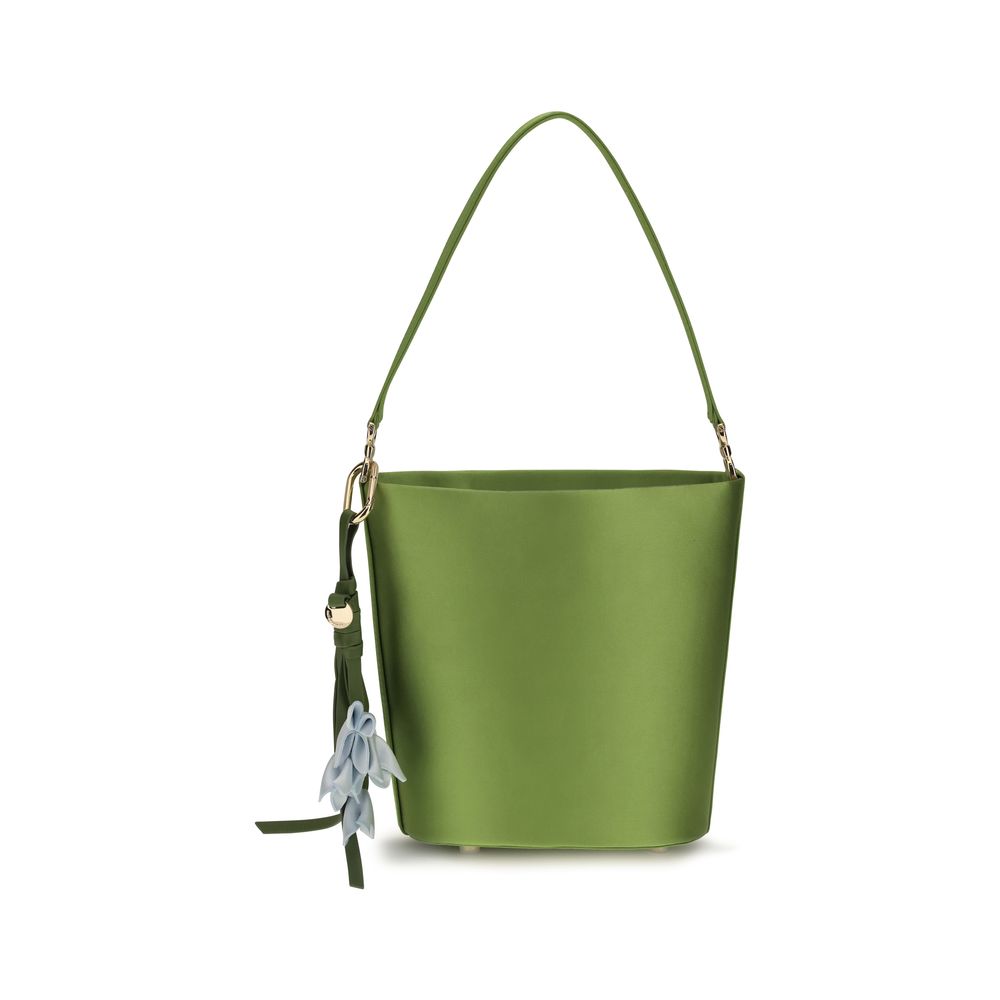 Bucket Pouch Handbag by Self-Portrait for women in polyester satin bicolour features a resort-ready silhouette with a secure magnetic, ample , and versatile for a resort-ready finish.