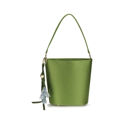 Bucket Pouch Handbag by Self-Portrait for women in polyester satin bicolour features a resort-ready silhouette with a secure magnetic, ample , and versatile for a resort-ready finish.