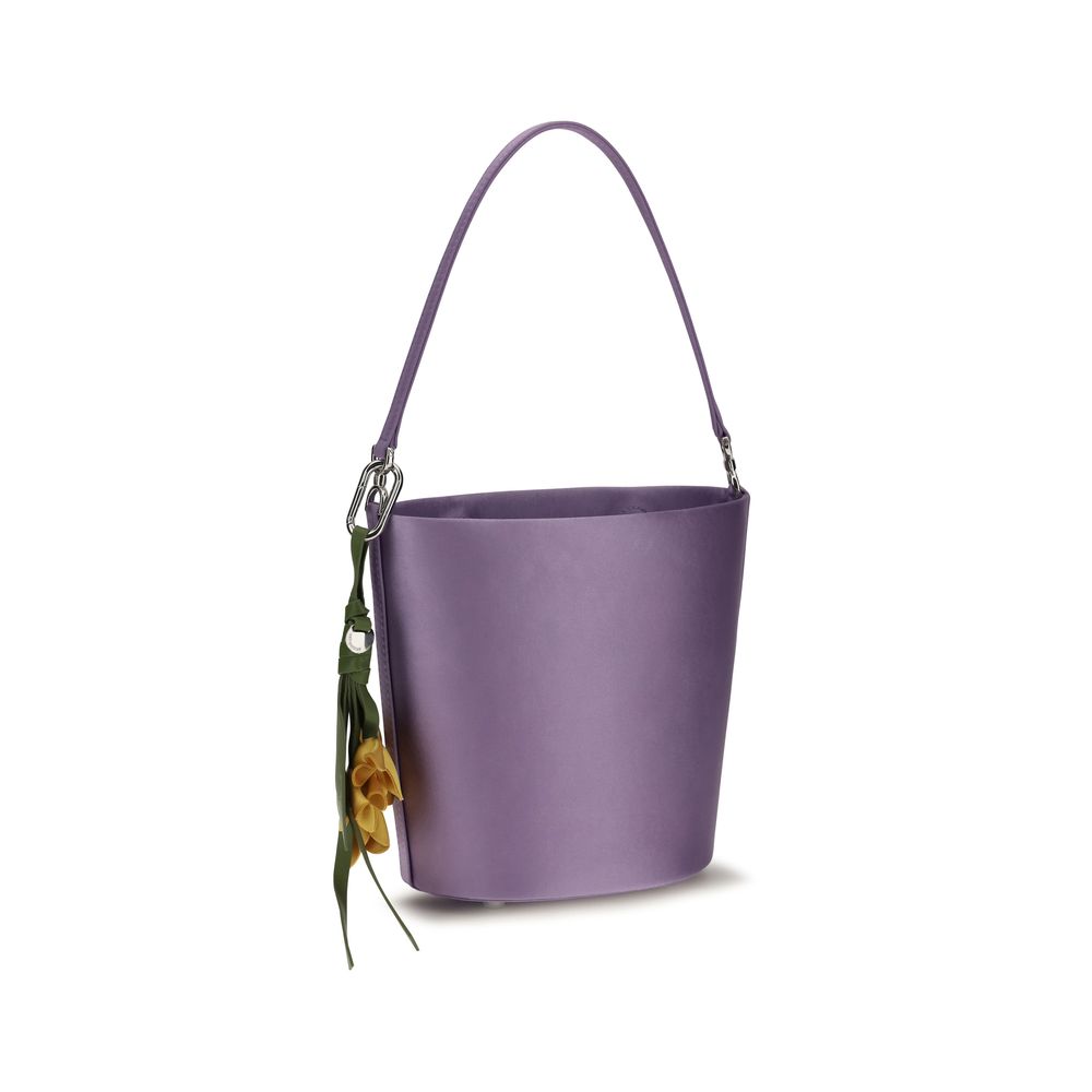 Bucket Pouch Handbag by Self-Portrait for women in polyester satin purple features a effortlessly chic silhouette, showcasing a secure magnetic, ample , and versatile for a effortlessly chic look.