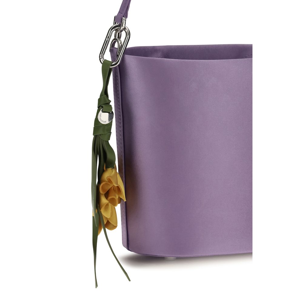 This Bucket Pouch Handbag by Self-Portrait for women in polyester satin purple presents a effortlessly chic silhouette, featuring a secure magnetic, ample , and versatile for a effortlessly chic finish.