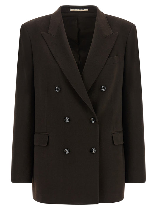 This Blazer by Tagliatore for women in cashmere brown presents a tailored silhouette, meticulously tailored with a tailored split neckline and distinctive for a tailored finish.