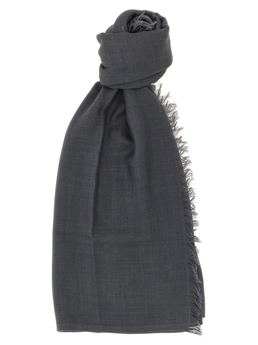 Scarf by Brunello Cucinelli for women in cashmere silk dark-gray & gray showcases a warm silhouette from the Cashmere Silk Wrap Fringes Scarf collection, offering a warm drape that exudes sophisticated luxury.