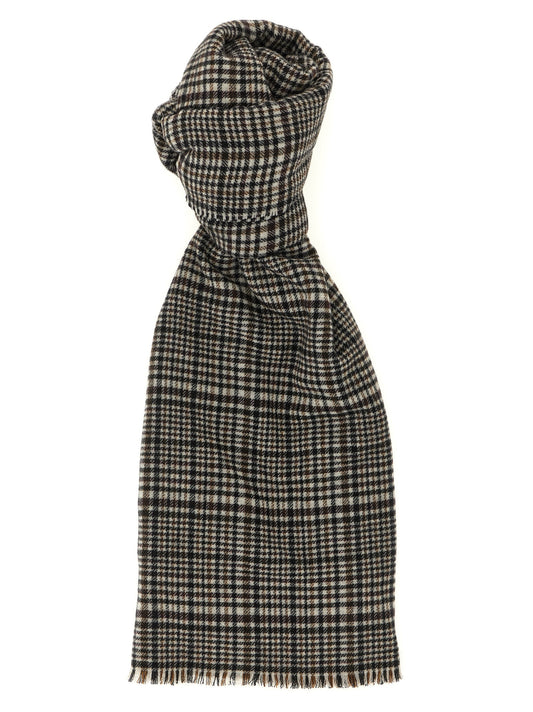 Scarf by Brunello Cucinelli for women in cashmere beige, black, brown, multicolor & patterned features a timeless silhouette, artfully capturing the essence of the timeless Cashmere Wrap Fringes Scarf design for a sophisticated look.