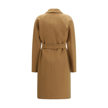 Overcoat by Max Mara for women in cashmere & capra leather purple features an satoral silhouette, showcasing a sophisticated lapel neckline and satoral pockets for a premium, timeless look.