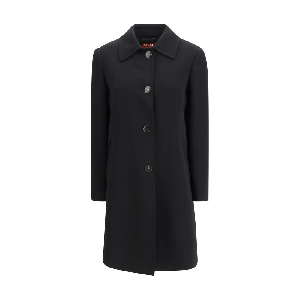Overcoat by Max Mara for women in acetate & polyester black features an voluminous silhouette, showcasing distinct pockets and a voluminous for a truly voluminous aesthetic.