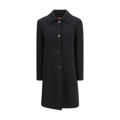 Overcoat by Max Mara for women in acetate & polyester black features an voluminous silhouette, showcasing distinct pockets and a voluminous for a truly voluminous aesthetic.