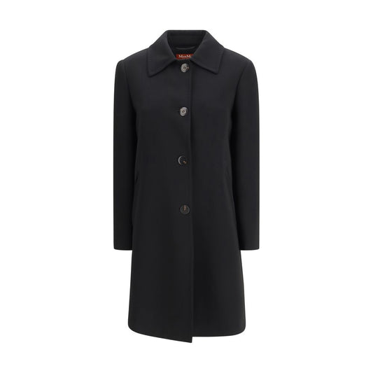 Overcoat by Max Mara for women in acetate & polyester black features an voluminous silhouette, showcasing distinct pockets and a voluminous for a truly voluminous aesthetic.