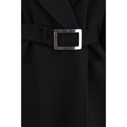Overcoat by Max Mara for women in wool black features a contemporary silhouette showcasing a contemporary and refined pockets for a sophisticated finish.