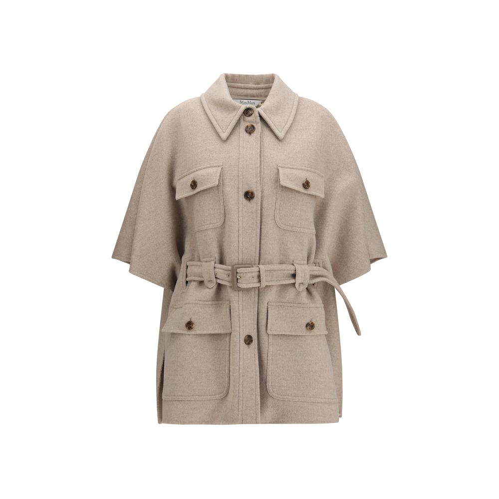 Cape by Max Mara for women in cashmere & capra leather beige presents a cosy chic silhouette, meticulously detailed with distinctive pockets and a sophisticated for a truly cosy chic finish.