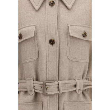 Cape by Max Mara for women in cashmere & capra leather beige features an captivating silhouette, showcasing a sophisticated and captivating pockets for a truly captivating finish.
