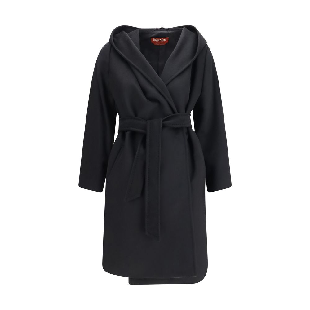 Hooded Overcoat by Max Mara for women in wool black features an voluminous silhouette, showcasing distinct pockets & hooded and a voluminous hooded neckline for a truly voluminous aesthetic.