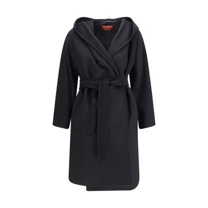 Hooded Overcoat by Max Mara for women in wool black features an voluminous silhouette, showcasing distinct pockets & hooded and a voluminous hooded neckline for a truly voluminous aesthetic.