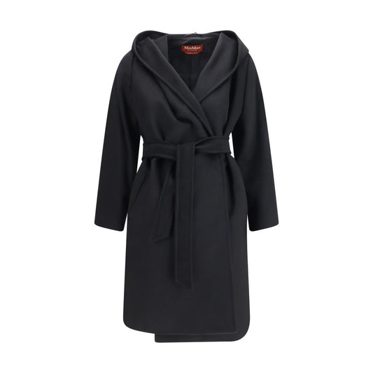 Hooded Overcoat by Max Mara for women in wool black features an voluminous silhouette, showcasing distinct pockets & hooded and a voluminous hooded neckline for a truly voluminous aesthetic.