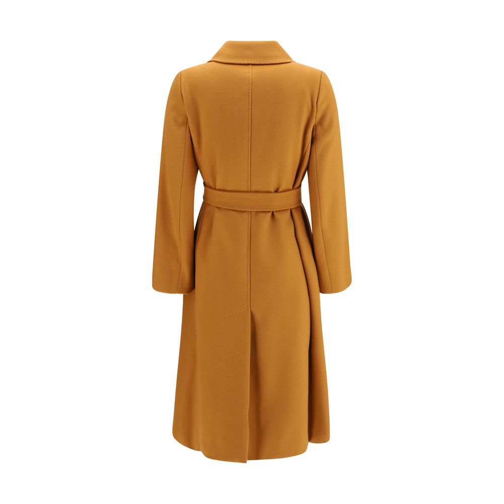 Overcoat by Max Mara for women in wool beige, jacquard & monogram features an satoral silhouette, showcasing a sophisticated double-breasted shirt-collar neckline and satoral pockets for a premium, timeless look.