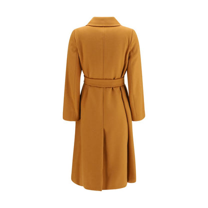Overcoat by Max Mara for women in wool beige, jacquard & monogram features an satoral silhouette, showcasing a sophisticated double-breasted shirt-collar neckline and satoral pockets for a premium, timeless look.