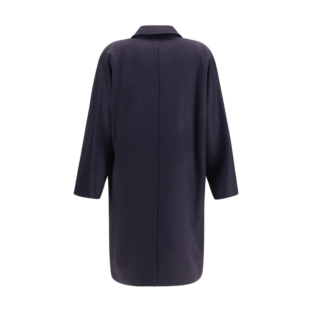 Overcoat by Max Mara for women in wool blue presents a luxurious silhouette, showcasing a luxurious double-breasted neckline and sophisticated pockets for a premium, luxurious look.