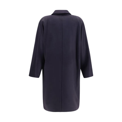 Overcoat by Max Mara for women in wool blue presents a luxurious silhouette, showcasing a luxurious double-breasted neckline and sophisticated pockets for a premium, luxurious look.