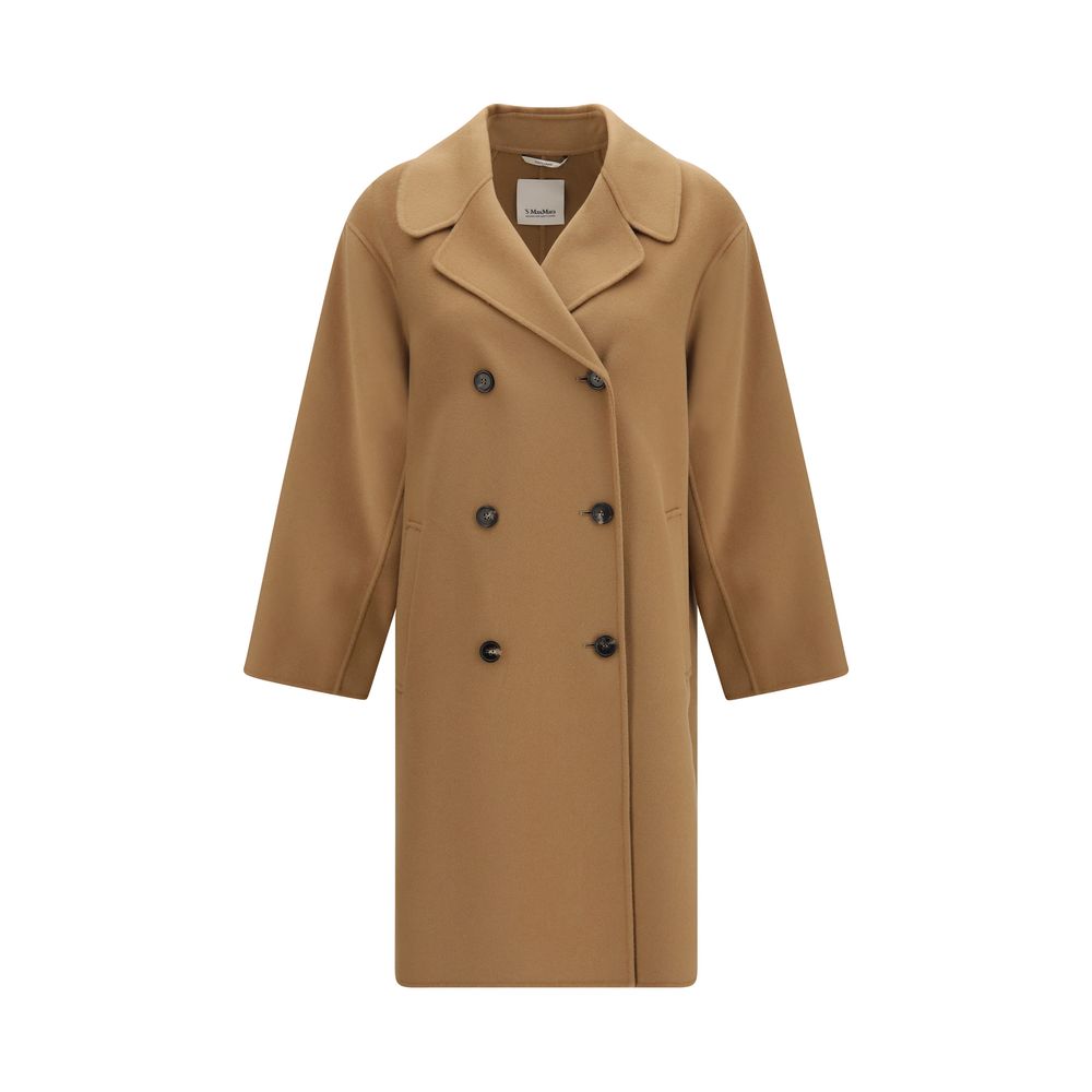 Overcoat by S Max Mara for women in virgin wool beige features an satoral silhouette, showcasing a sophisticated and satoral pockets for a premium, timeless look.