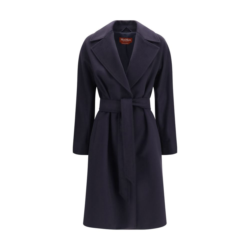 Overcoat by Max Mara for women in wool blue showcases a enveloping silhouette, detailed with distinctive pockets and a enveloping .