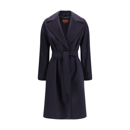 Overcoat by Max Mara for women in wool blue showcases a enveloping silhouette, detailed with distinctive pockets and a enveloping .