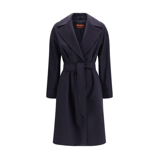 Overcoat by Max Mara for women in wool blue showcases a enveloping silhouette, detailed with distinctive pockets and a enveloping .