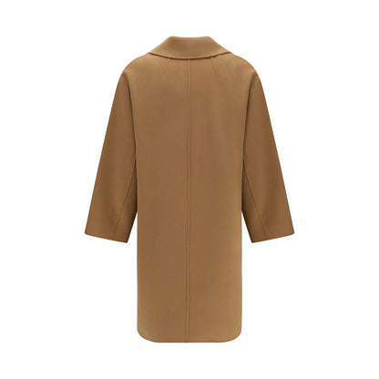 Overcoat by S Max Mara for women in virgin wool beige showcases a architectural silhouette, artfully detailed with a distinctive and functional pockets for a architectural finish.