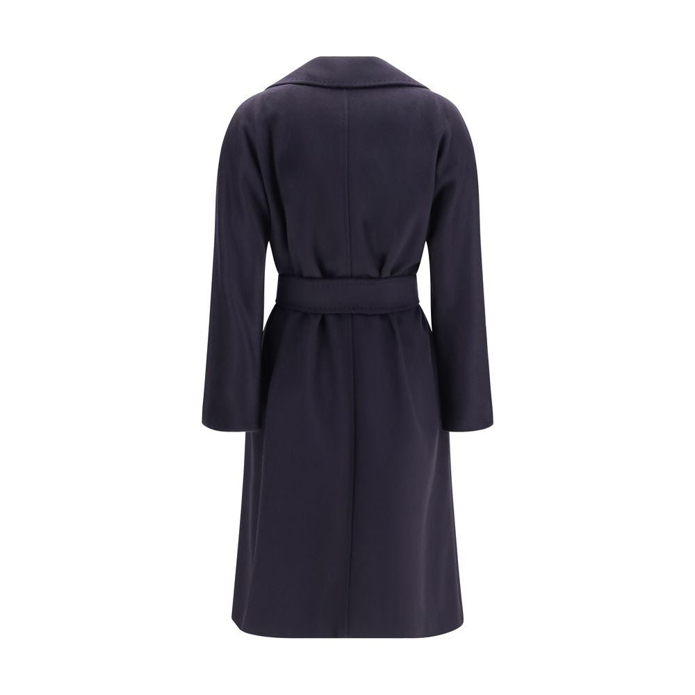 Overcoat by Max Mara for women in wool blue presents a luxurious silhouette, showcasing a luxurious and sophisticated pockets for a premium, luxurious look.