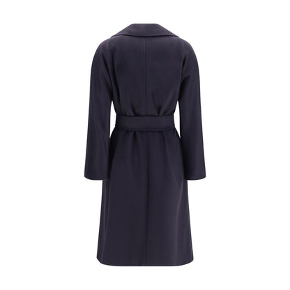 Overcoat by Max Mara for women in wool blue presents a luxurious silhouette, showcasing a luxurious and sophisticated pockets for a premium, luxurious look.