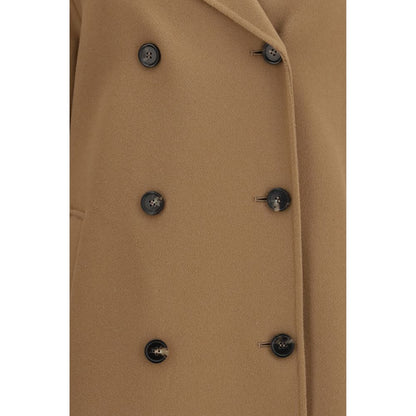 Overcoat by S Max Mara for women in virgin wool beige features an voluminous silhouette, showcasing distinct pockets and a voluminous for a truly voluminous aesthetic.