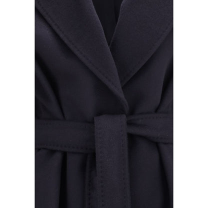 Overcoat by Max Mara for women in wool blue features a contemporary silhouette showcasing a contemporary and refined pockets for a sophisticated finish.
