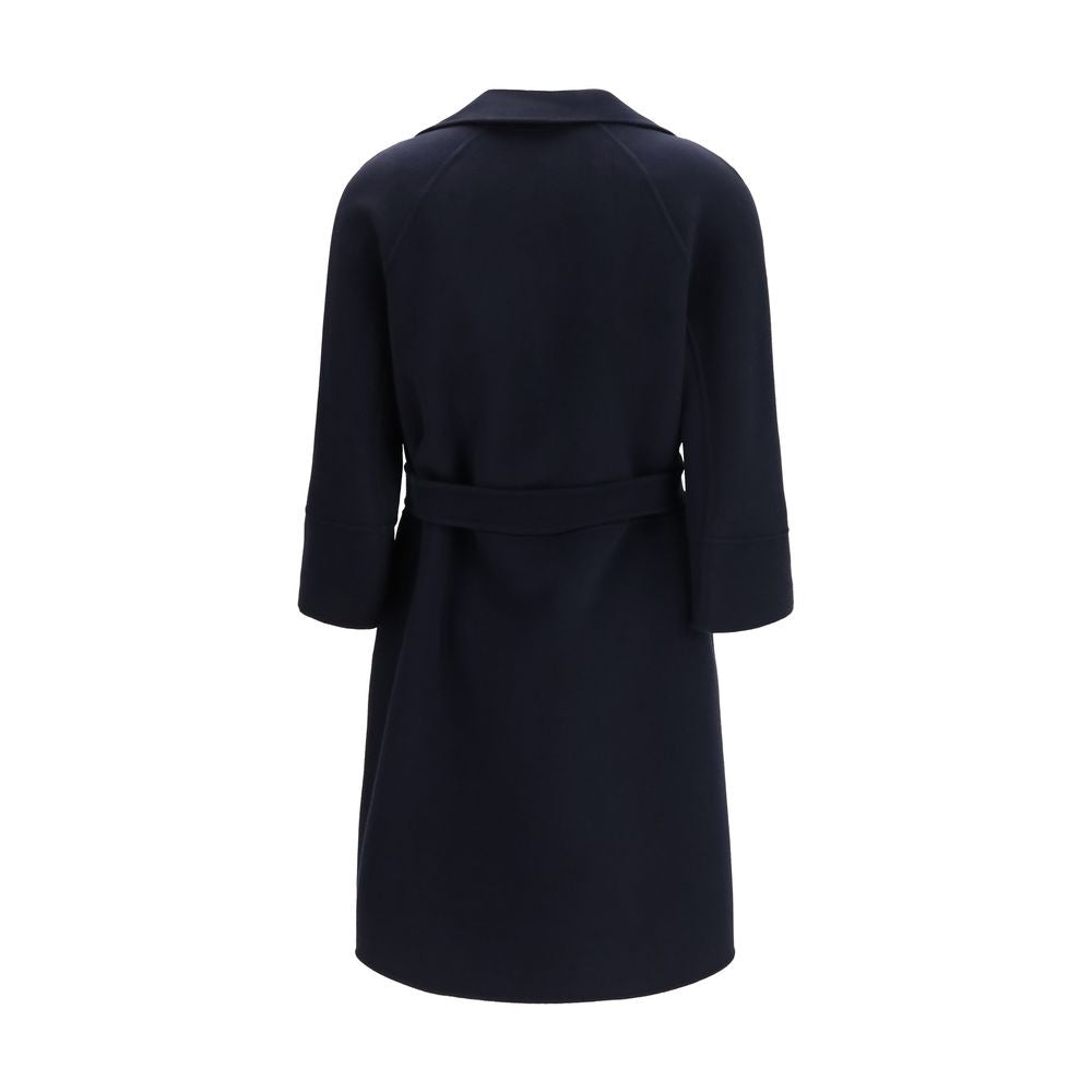 Overcoat by S Max Mara for women in virgin wool blue presents a luxurious silhouette, showcasing a luxurious wrap neckline and sophisticated pockets for a premium, luxurious look.