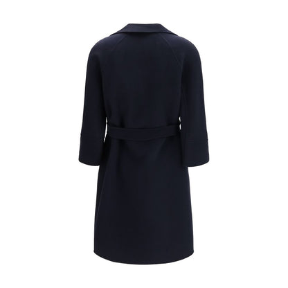 Overcoat by S Max Mara for women in virgin wool blue presents a luxurious silhouette, showcasing a luxurious wrap neckline and sophisticated pockets for a premium, luxurious look.