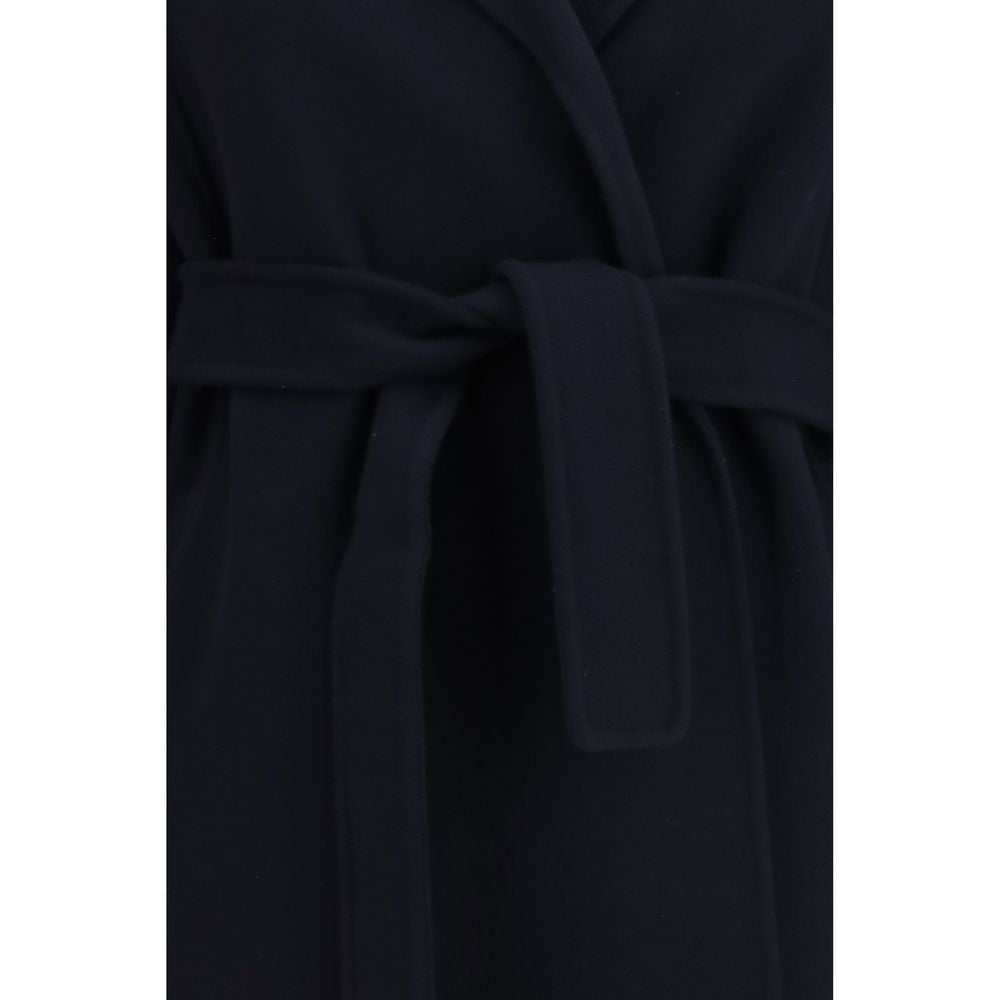 Overcoat by S Max Mara for women in virgin wool blue features a contemporary silhouette showcasing a contemporary wrap neckline and refined pockets for a sophisticated finish.