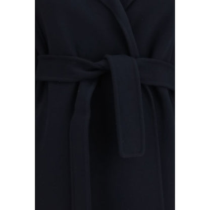 Overcoat by S Max Mara for women in virgin wool blue features a contemporary silhouette showcasing a contemporary wrap neckline and refined pockets for a sophisticated finish.