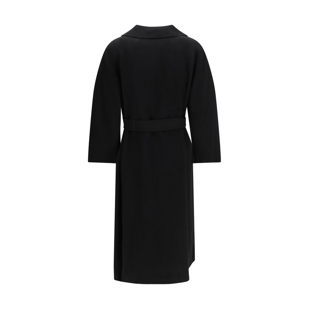 Overcoat by S Max Mara for women in virgin wool black features a cosy chic silhouette, artfully detailed with a sophisticated wrap neckline and premium pockets for a cosy chic finish.