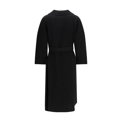 Overcoat by S Max Mara for women in virgin wool black features a cosy chic silhouette, artfully detailed with a sophisticated wrap neckline and premium pockets for a cosy chic finish.