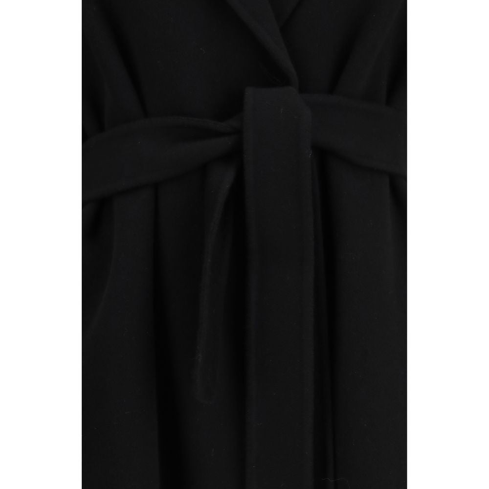 Overcoat by S Max Mara for women in virgin wool black features an voluminous silhouette, showcasing distinct pockets and a voluminous wrap neckline for a truly voluminous aesthetic.
