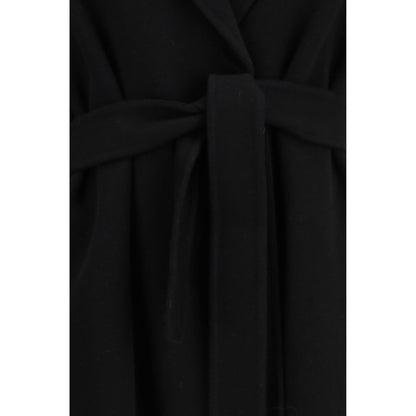 Overcoat by S Max Mara for women in virgin wool black features an voluminous silhouette, showcasing distinct pockets and a voluminous wrap neckline for a truly voluminous aesthetic.