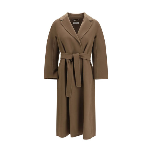 Overcoat by S Max Mara for women in virgin wool brown features an voluminous silhouette, showcasing distinct pockets and a voluminous wrap neckline for a truly voluminous aesthetic.